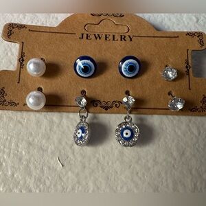 Blue and Silver Evil Eye Earring Set